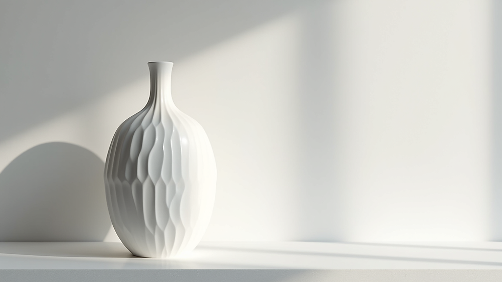 Close-up of a modern 3D printed vase on a white shelf