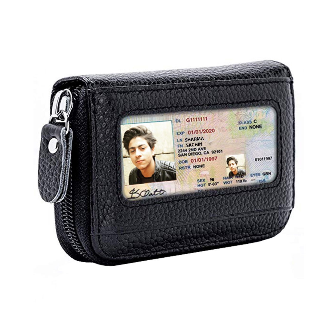 Stealodeal RFID Protected Black Leather Zipper Case 10 Card Holder