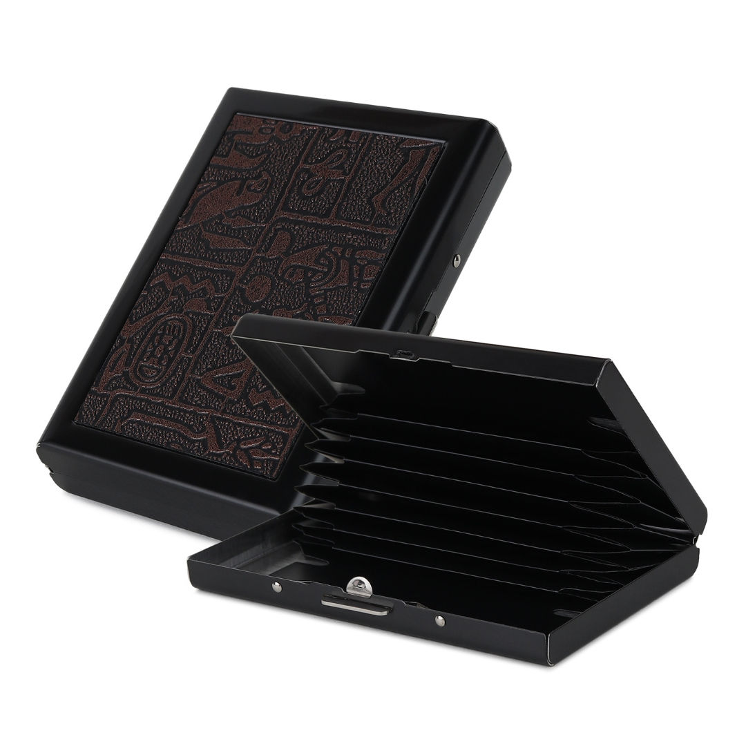 RFID Protector Egypt-Inspired Design Full Brown 8 Slot Debit/Credit/ATM Case
