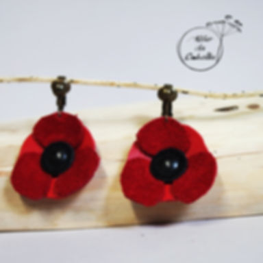 Boucles d'oreilles clip's coquelicot en cuir rouge recyclé fabriqué en bretagne par l'atelier des ombelles