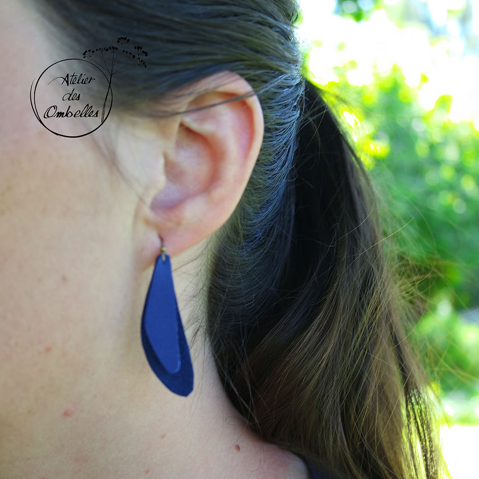 Miniature : Boucles d'oreilles ailes de libellule bleu électrique en cuir recyclé