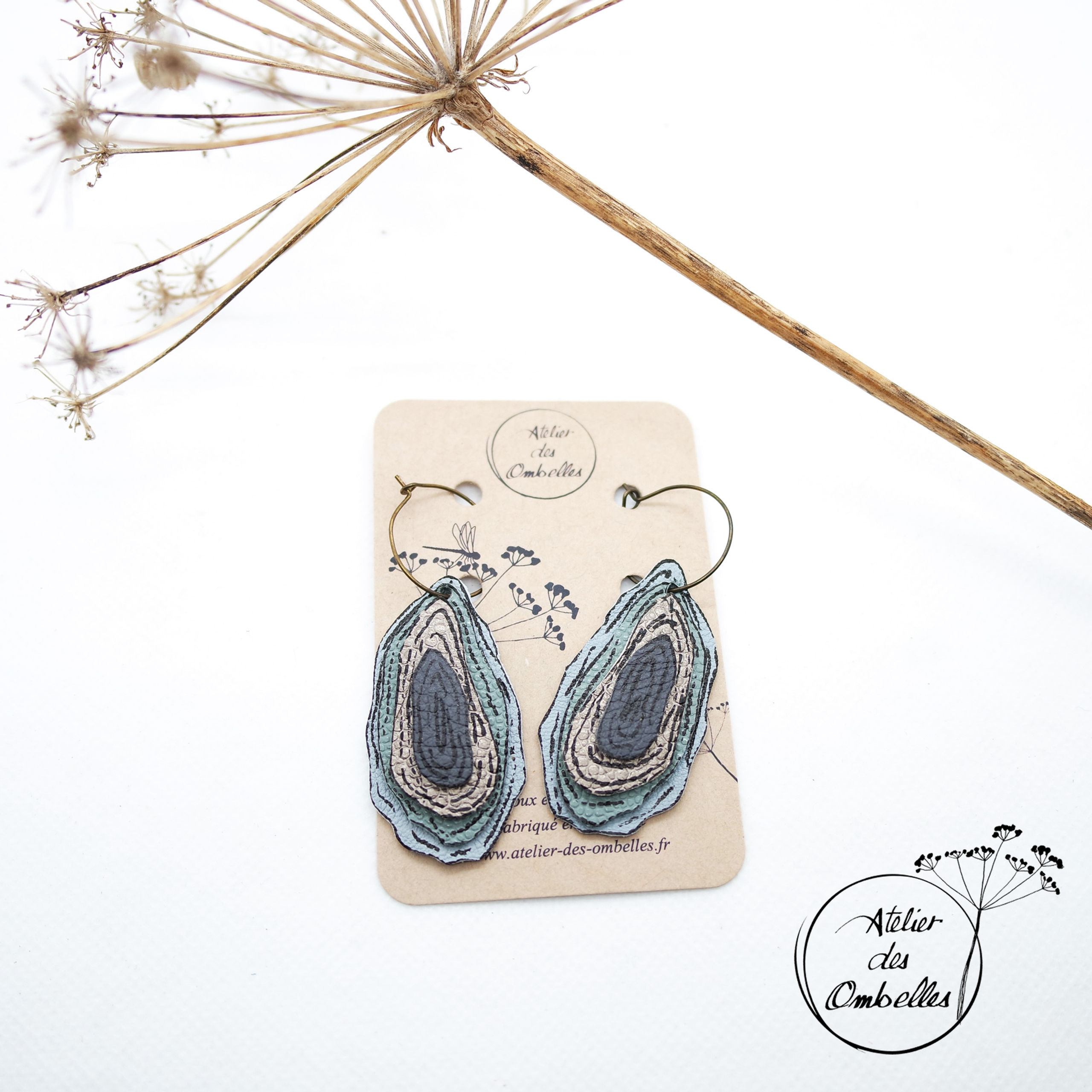 Boucles d'oreilles Huîtres en cuir recyclé