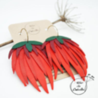 boucles d'oreilles fleur de protea en cuir recyclé atelier des Ombelles