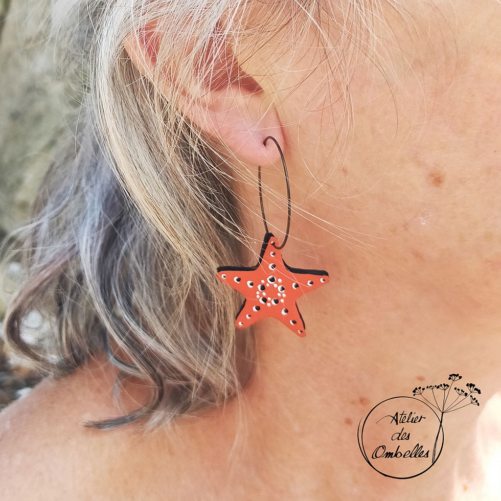 Miniature : Boucles d'oreilles étoiles de mer en cuir recyclé