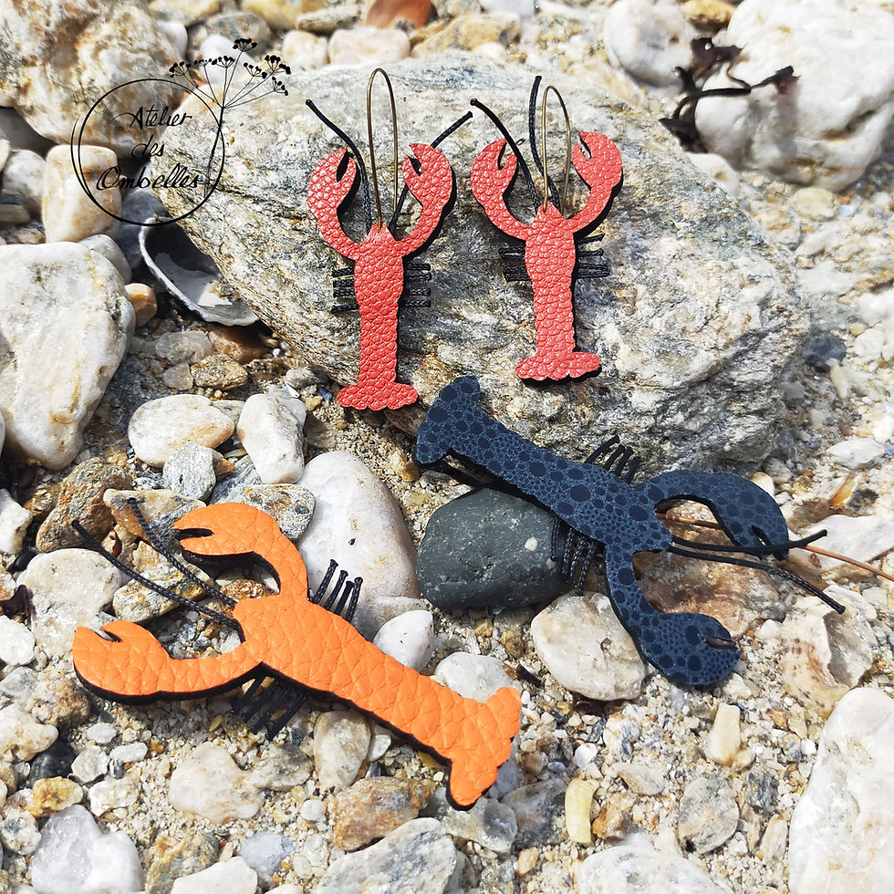 Miniature : Broche homard en cuir recyclé faite par l'Atelier des Ombelles