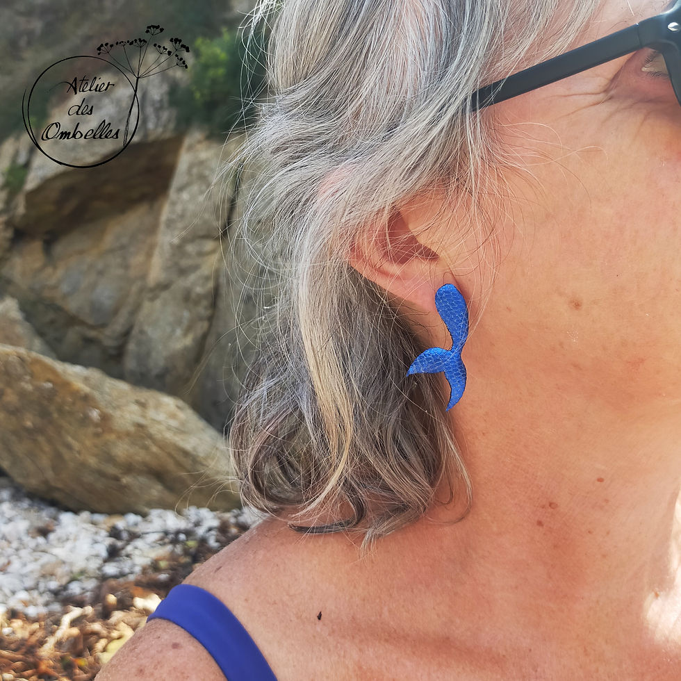Miniature : Boucles d'oreilles en cuir queues de sirène atelier des ombelles