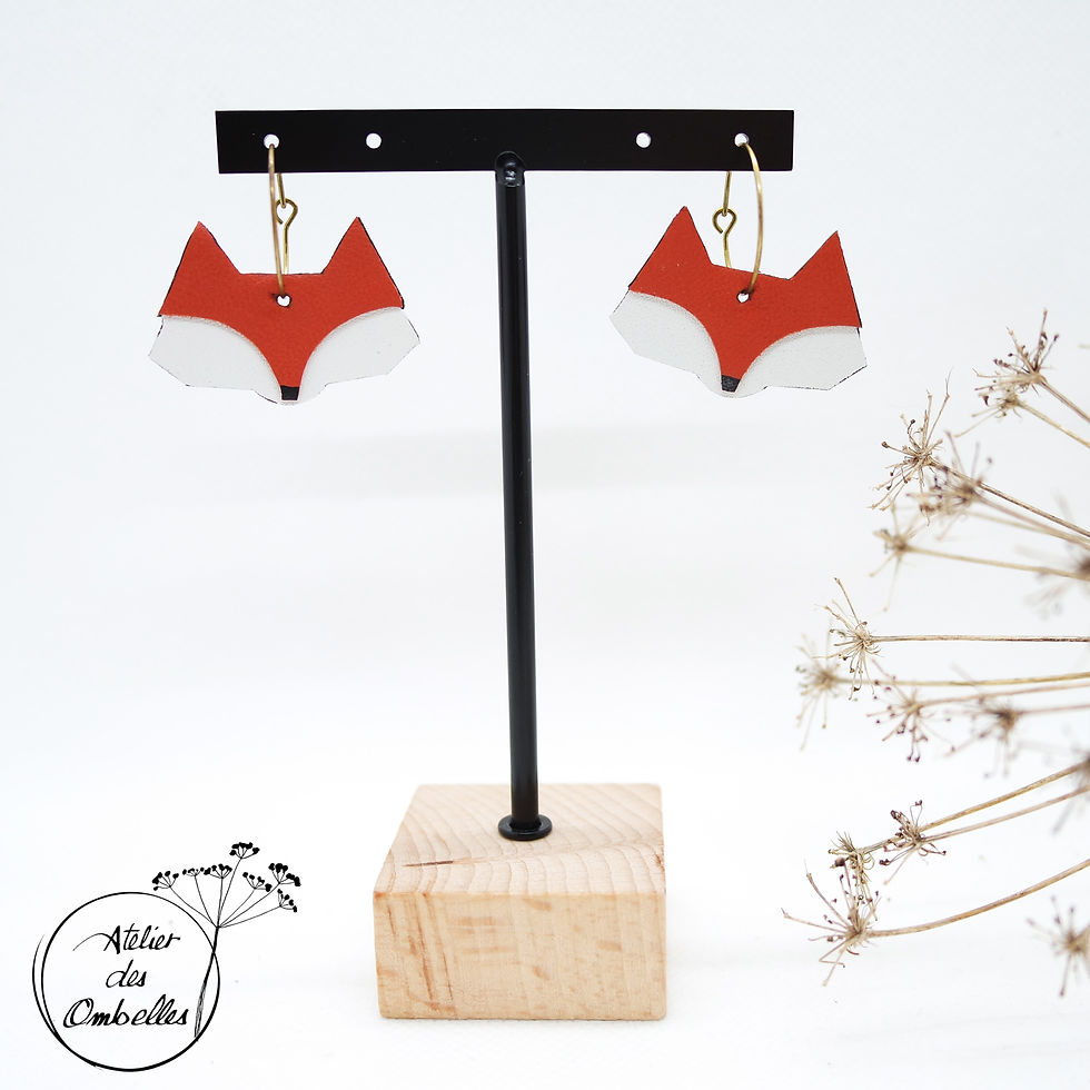 Miniature : Boucles d'oreilles tête de renard en cuir upcyclé par l'Atelier des Ombelles