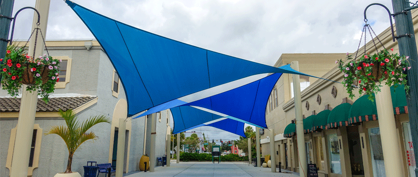 blue fabric shade shelter