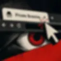 An illustration of a private browsing tab with a cursor clicking over a red eye in a dark, ominous background.