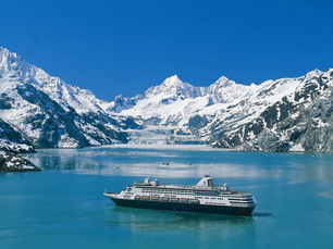 A cruise ship sailing in Alaska
