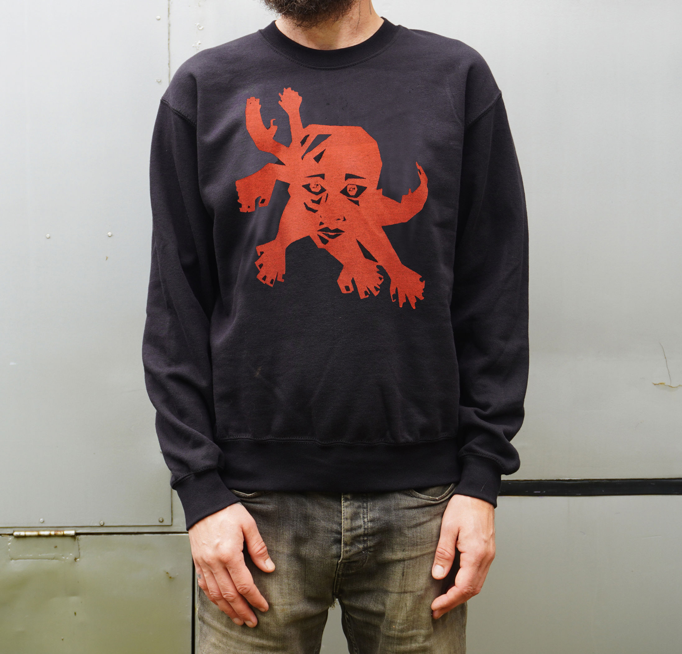 Hand printed sweatshirt Tentakelkopf