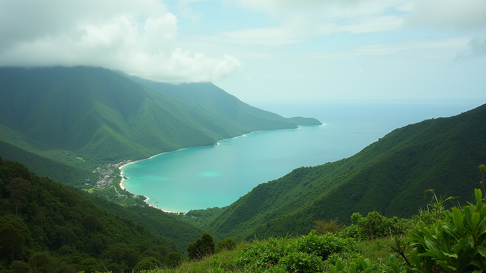 Wide angle view of the Golfo Dulce with lush green hills