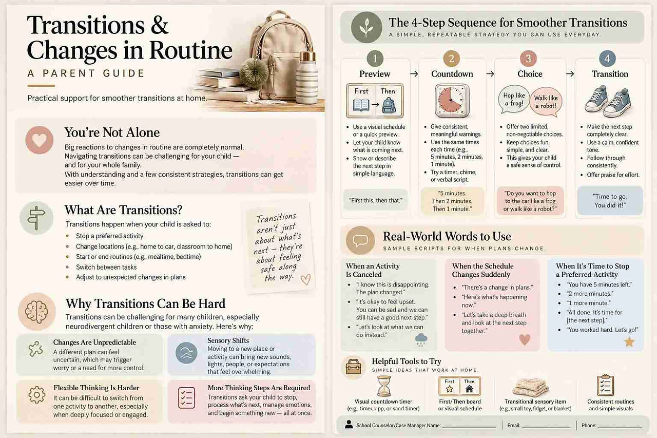 Parent guide with a four-step strategy for smoother transitions