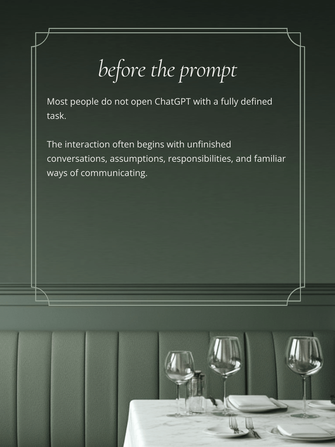 Elegant dining table beneath framed metacognition quote in muted green interior
