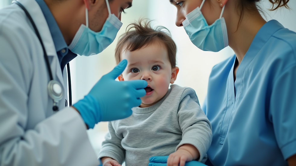 Close-up of a pediatrician examining a baby during a medical check-up