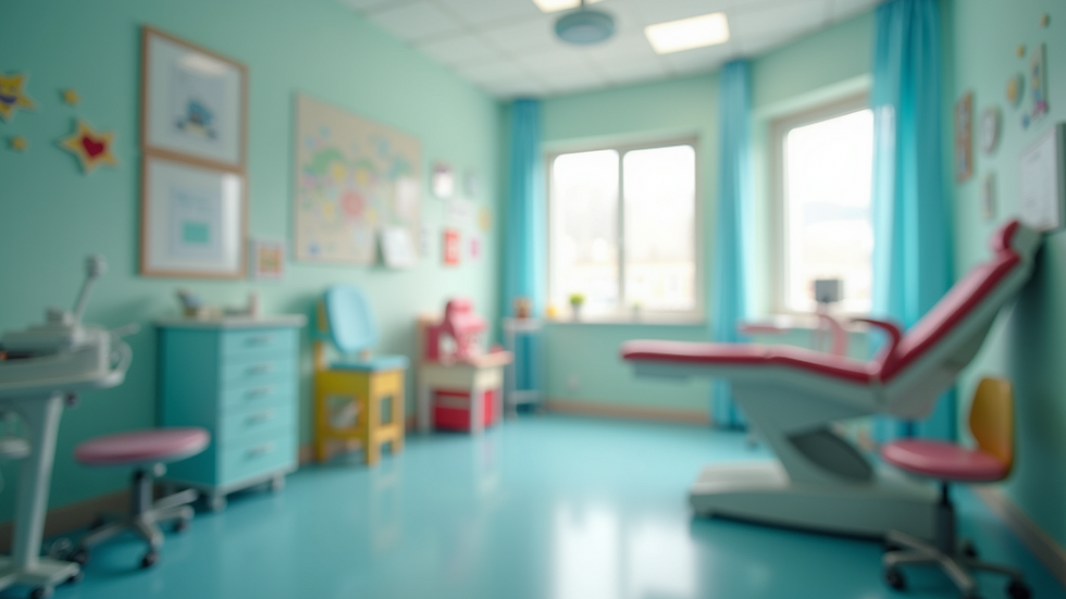 Eye-level view of a pediatric examination room with child-friendly decorations
