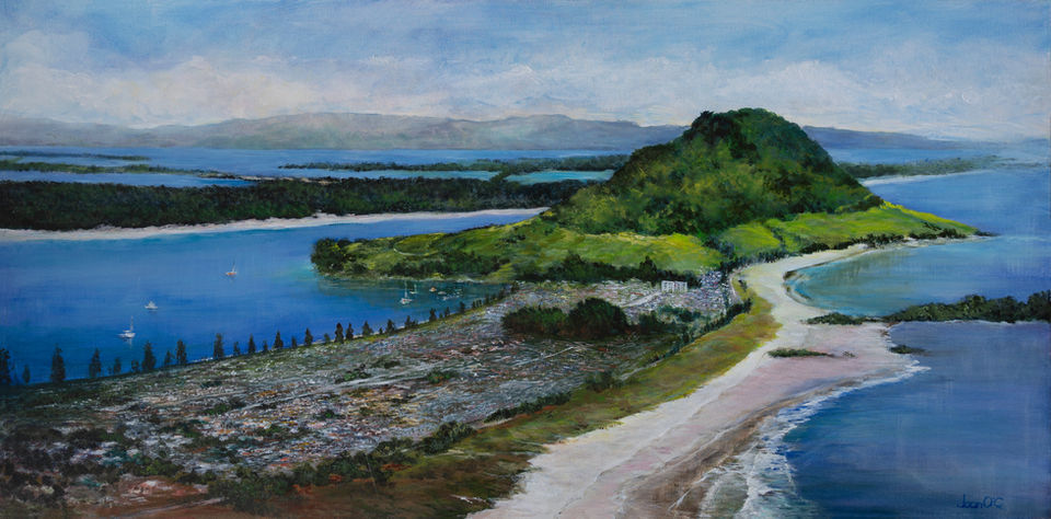 the art of joan new zealand artist tauranga acrylic painting mt mount manganui the mt mount landscape peninsula aotearoa contemporary art for sale 