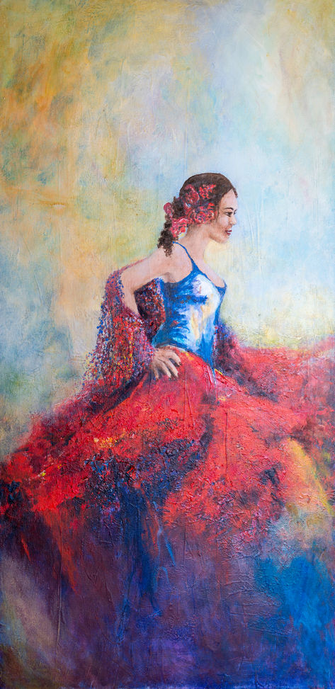 the art of joan new zealand artist tauranga mixed media acrylic painting spanish dancer jazz tango contemporary art for sale gallery 