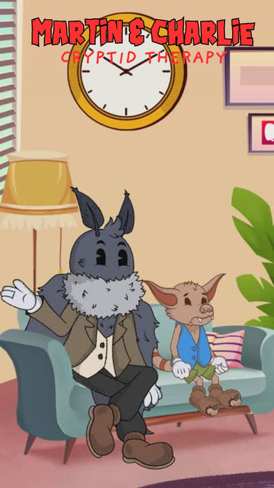 Text 'MARTIN & CHARLIE GET SOME THERAPY' with cartoon characters