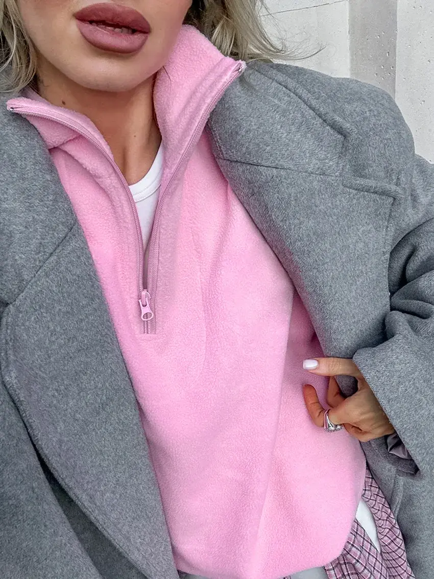 Women Zipper Stand Collar Fleece Hoodies Autumn Winter Long Sleeve Plush Hoodies