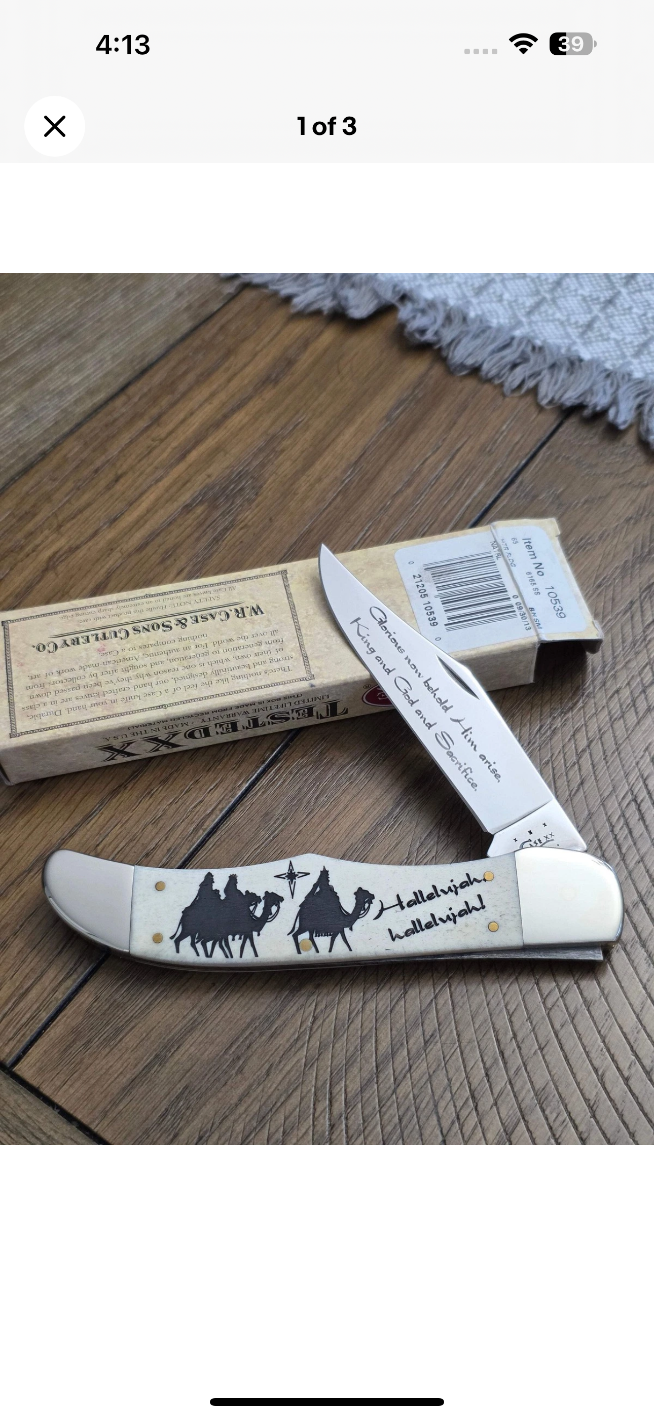 2013 Case XX Natural Bone Fold Hunter Knife - 2013 Christmas Knife - 10539