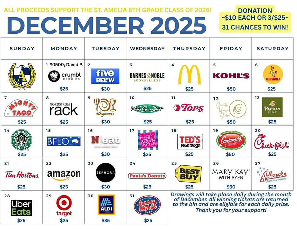 December Gift Card Calendar