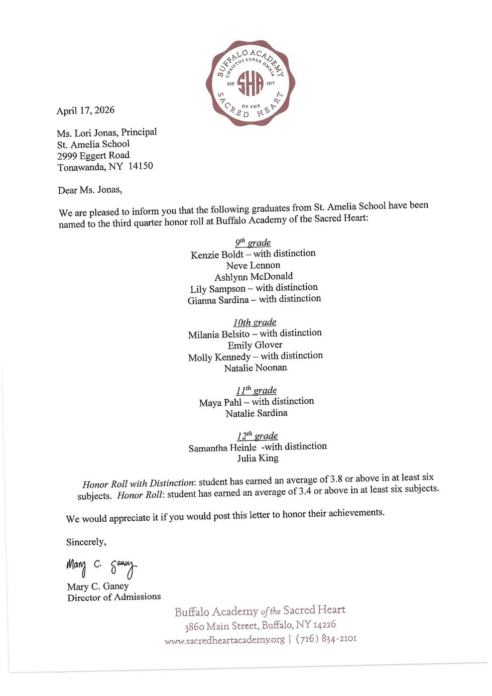 Third Quarter Honor Roll SAS Alumni