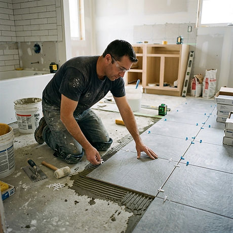 Bathroom Flooring, tile bathroom flooring, bathroom remodel, man working on tiles.jpg
