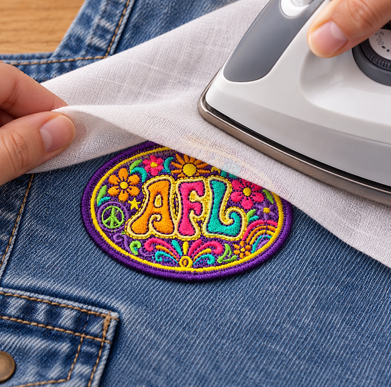 Pose d’un écusson thermocollant sur textile