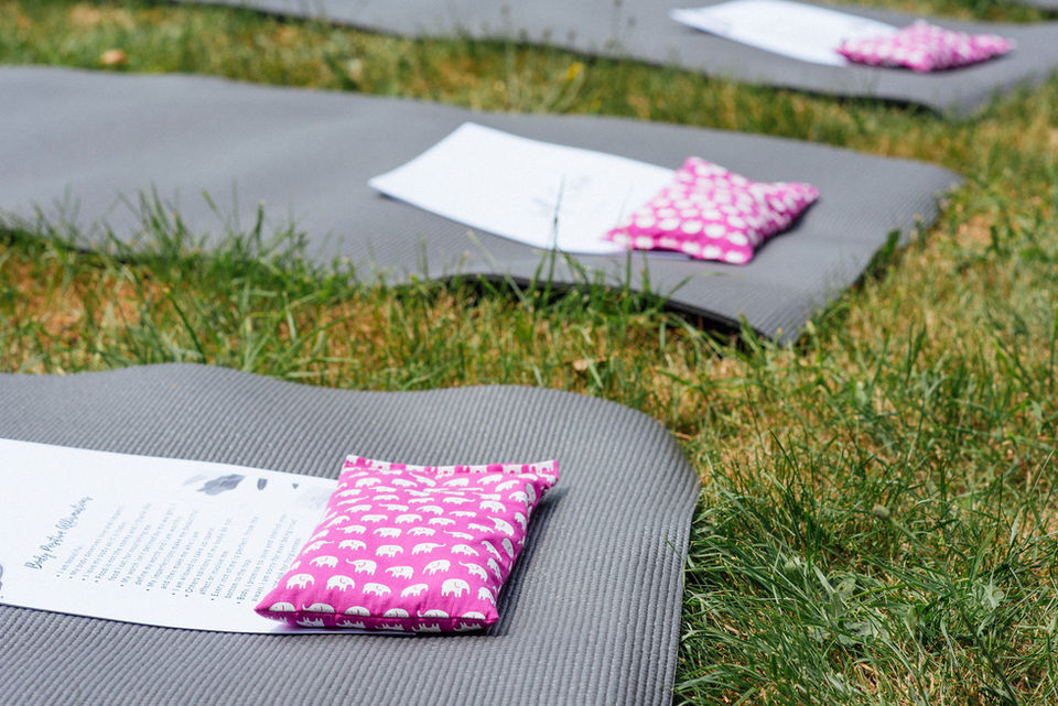 Yoga mats on the grass