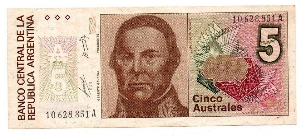 Cédula de 5 australes argentina