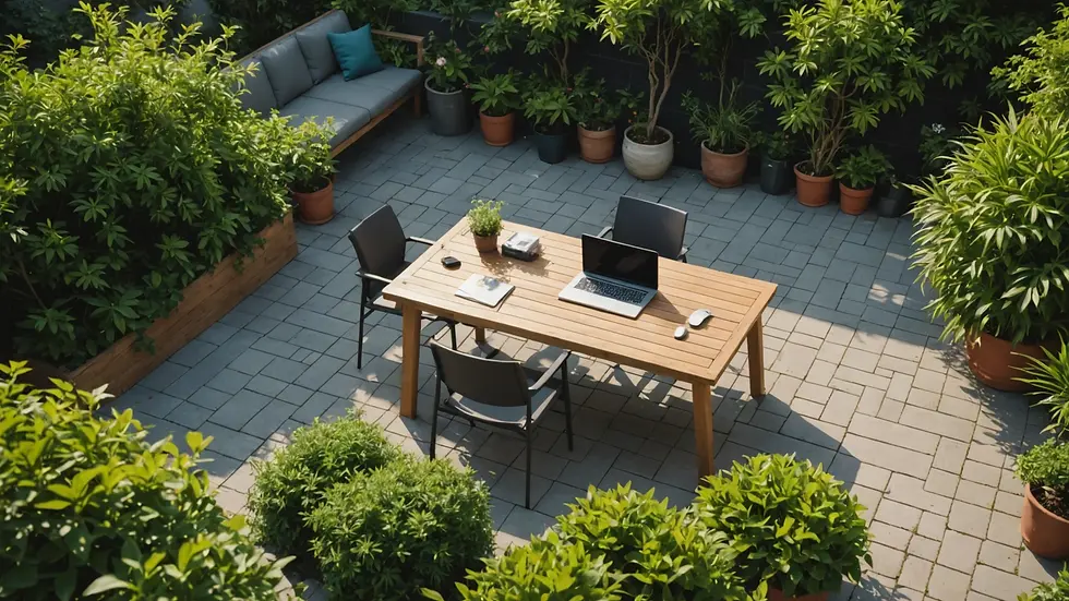High angle view of a peaceful outdoor workspace