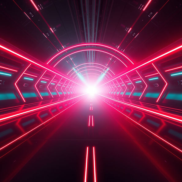 A futuristic, abstract digital environment representing momentum and progression, glowing