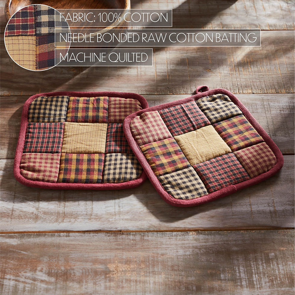Thumbnail: Heritage Farms Primitive Check Pot Holder Set of 2 8x8