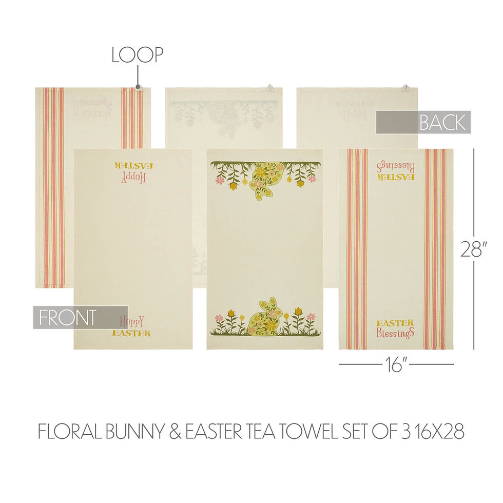 Thumbnail: Bunny Hop Floral Bunny & Easter Tea Towel Set of 3 16x28