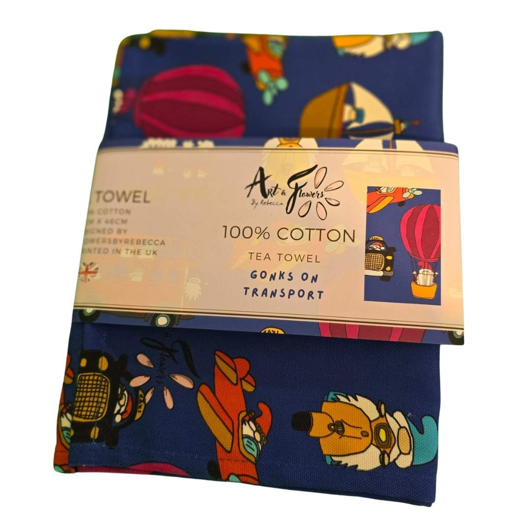 Tea Towel - 100% Cotton - Gonks on Transport