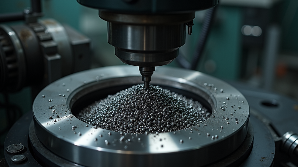 High angle view of steel ball grinding machine in operation