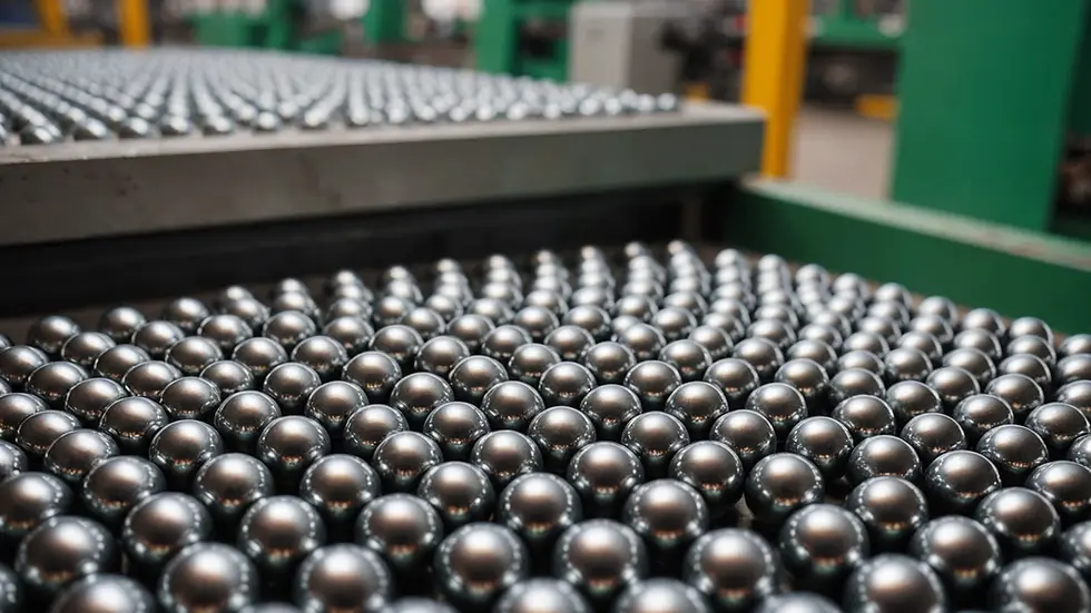 Close-up view of precision steel balls on a production line