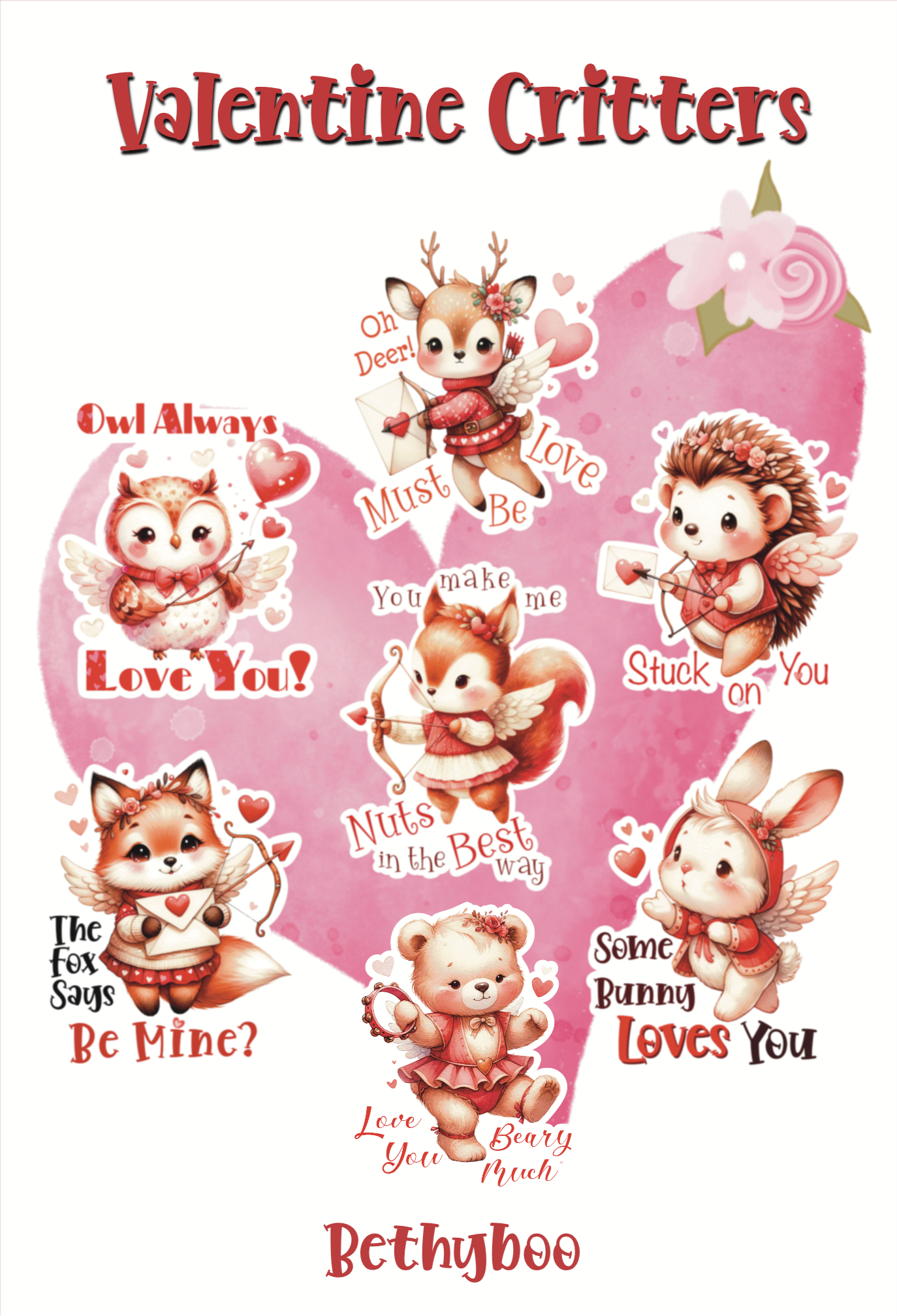 Valentine Critters Sticker Sheet