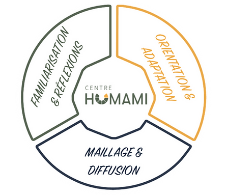 axes de travail, projet , institutionnel Centre HUMAMI familiarisation, réfléxions orientation adaptation maillage diffusion Centre HUMAMI