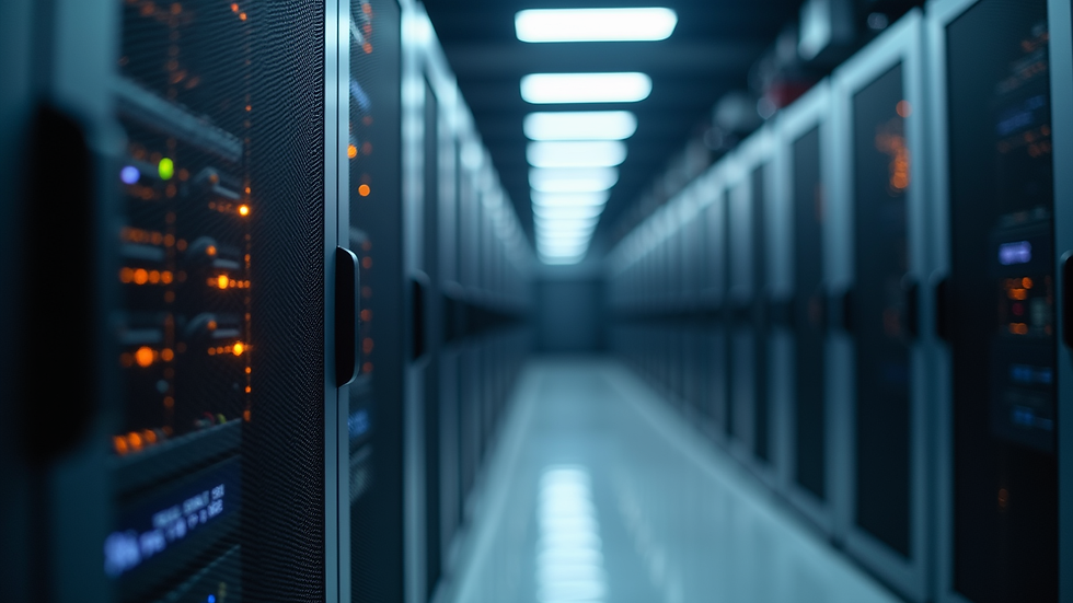 Eye-level view of a cloud computing server setup