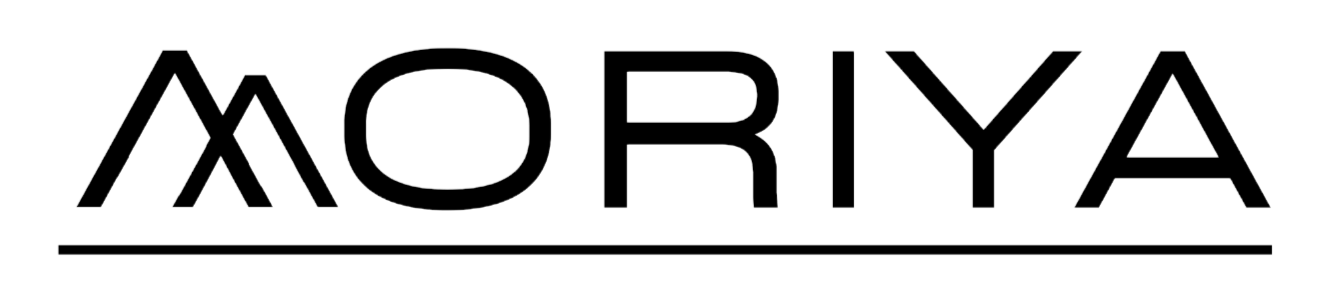 MORIYA brand logo in gray outline font with a sleek underline.