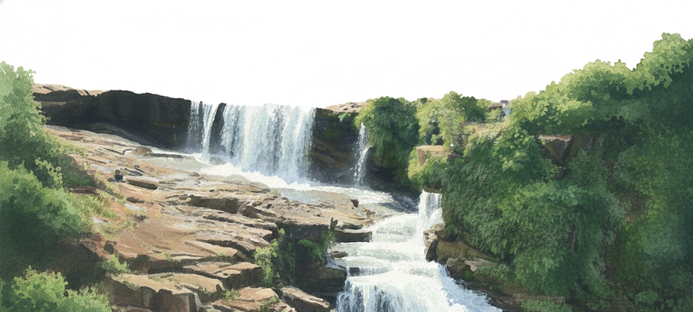 岩肌を流れる多段の滝