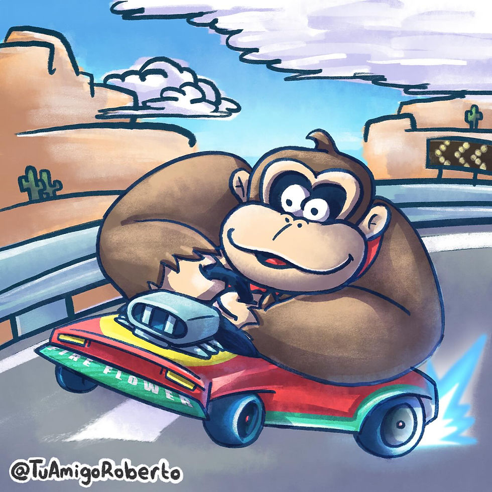 DK World - Ilustración inspirada en el nuevo diseño de Donkey Kong para el juego de Mario Kart World.