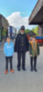 Lyall and Rich with Blists Hill's resident Police Officer Daddy & Dad Ironbridge Gorge Museums