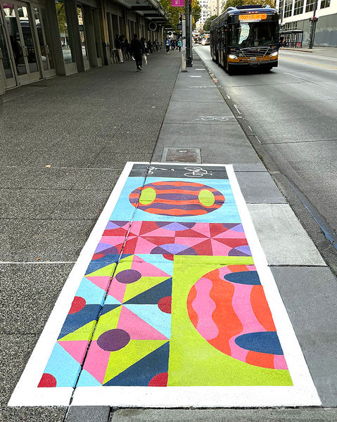 Song Drawing: Composition #1-4 is a public art series by Roy (Eroyn) Franklin created for bike corrals at Benaroya Hall, Seattle.