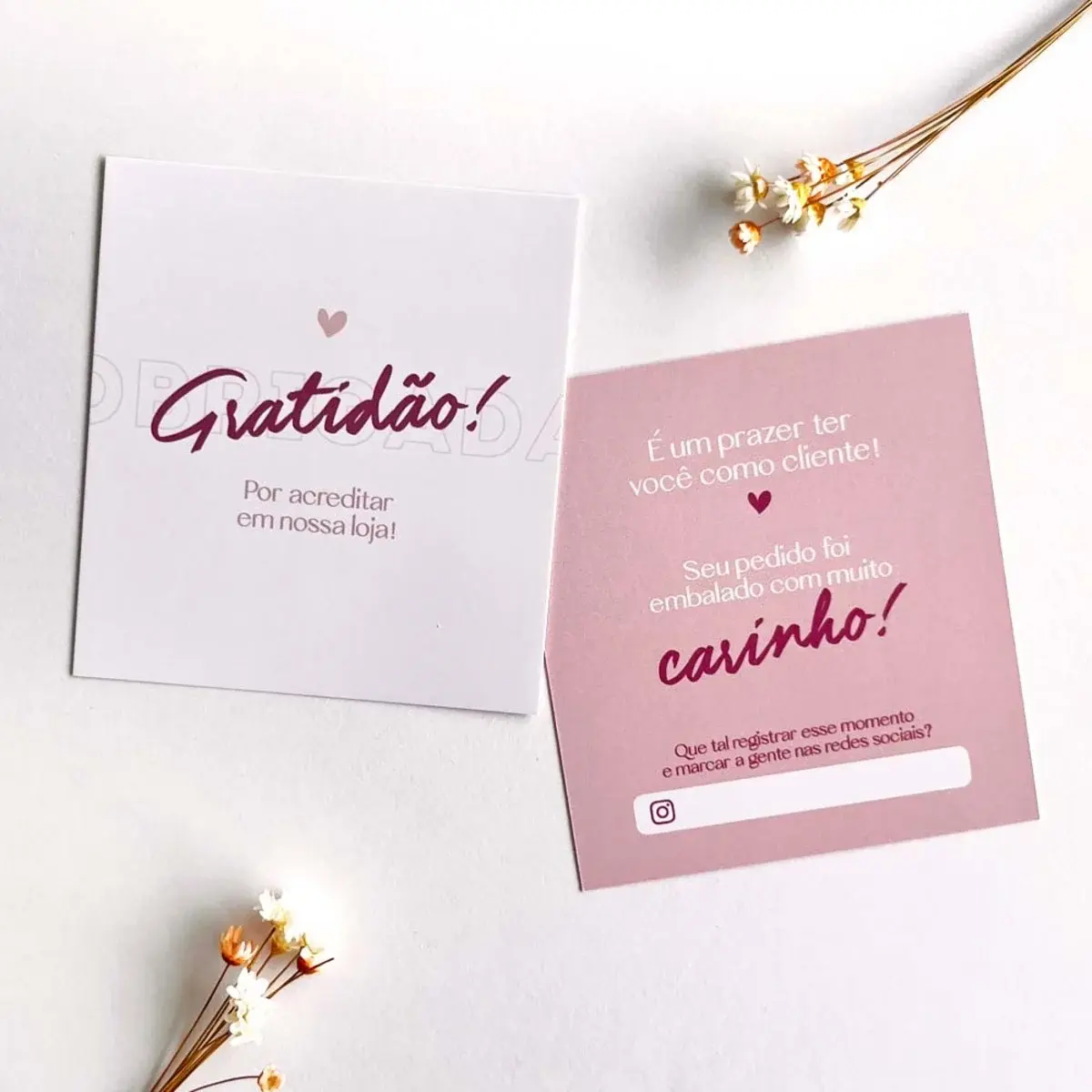 Cartão de agradecimento 9x10cm - Couchê 250g - frente e verso