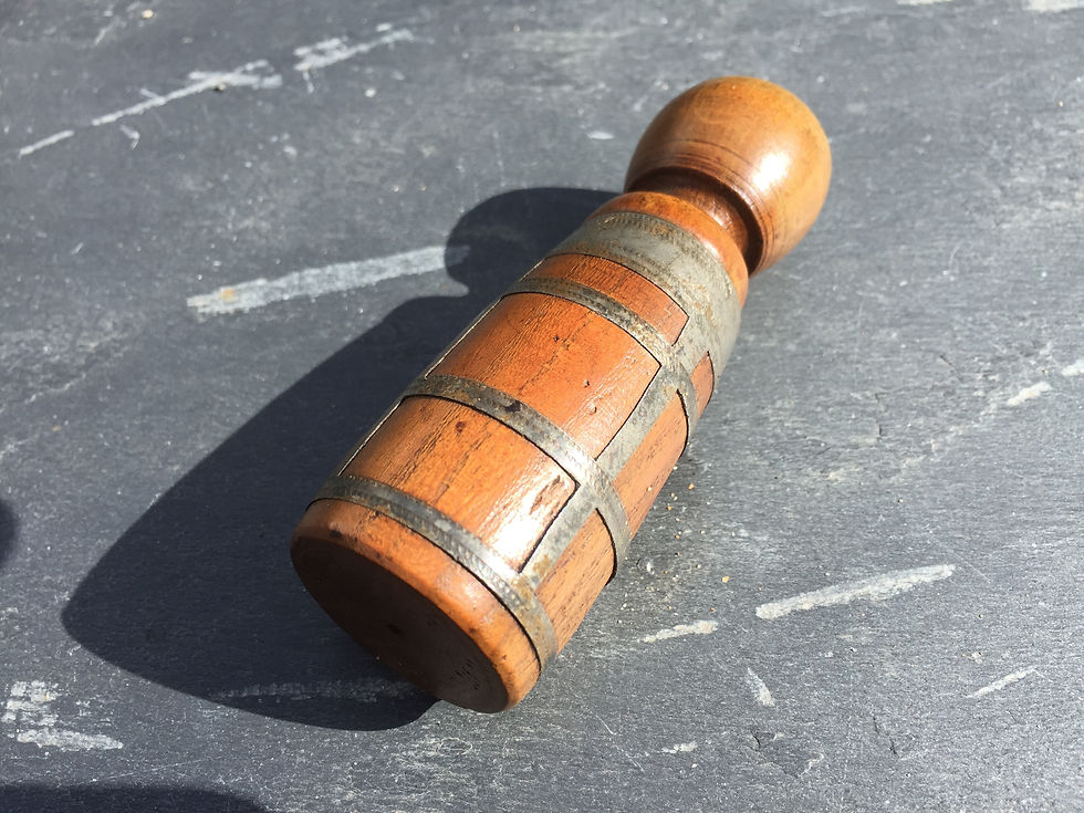 Thumbnail: Antique Fruitwood and Pewter Snuff Grinder