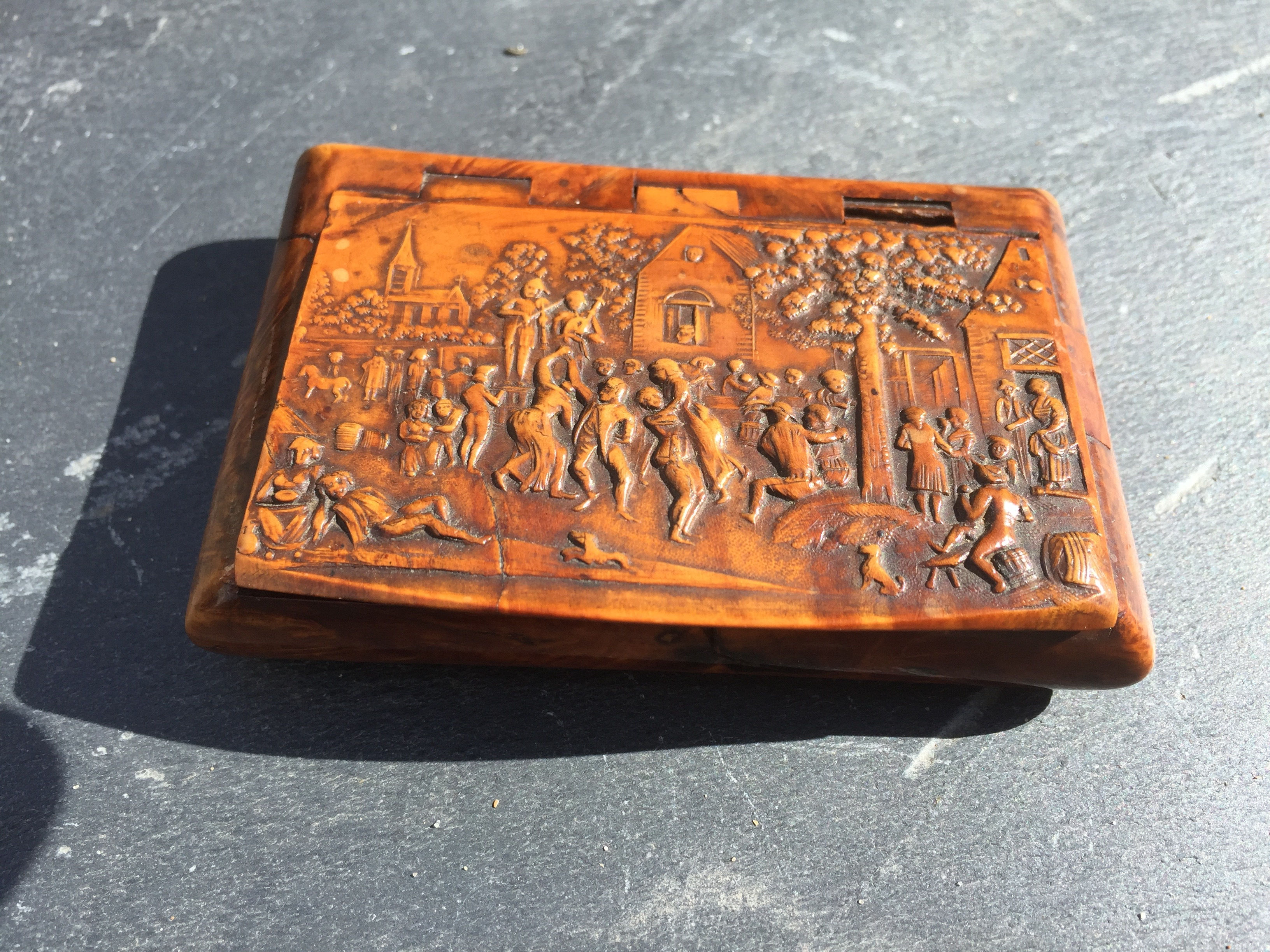 Antique Pressed Wood Snuff Box