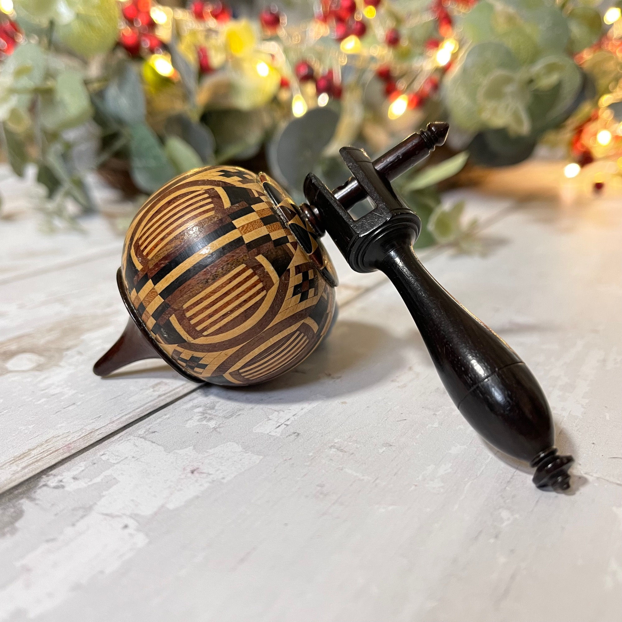 antique treen Tunbridge Ware humming top and launcher for sale opus antiques uk